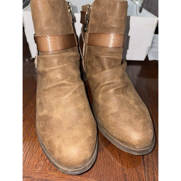 Blowfish Malibu Brown Veto Faux Suede Ankle Boots Side Zip Women 8 Buckle New - Picture 3 of 13